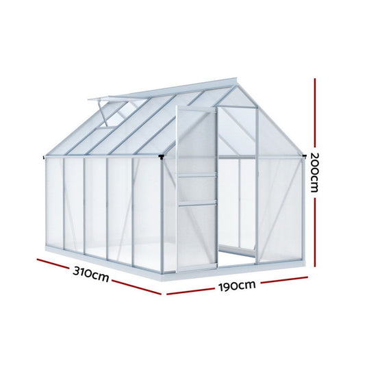 Green Fingers Greenhouse Aluminium Polycarbonate Premium Garden Storage Shed 3.1Mx1.9Mx2.0M