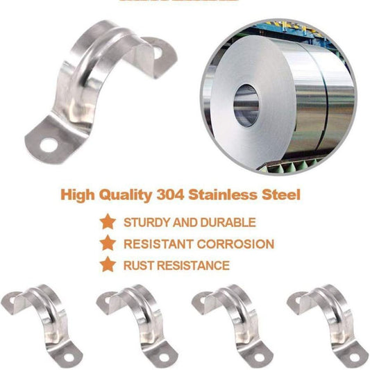 5Pcs Rigid Pipe Strap,Stainless Steel 2 Holes Cable U Bracket Pipe Clamp for Fixing Pipe or Cable 25MM