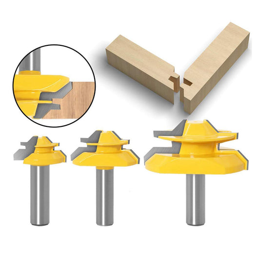 45 Degree Lock Miter Router Bit 3-Piece Set, for 31/64", 3/4",1",Cutting Height, 1/2 Inch Shank.Woodworking Tools Joint Router