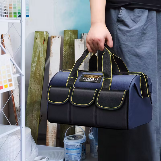 Electrician's tool Kit - Durable Oxford multi-pocket organizer, with adjustable shoulder strap, blue and black, suitable for workshop, car repair, home and gardening use, worker's tool kit, garden tool carrier, stylish design, reinforced corners