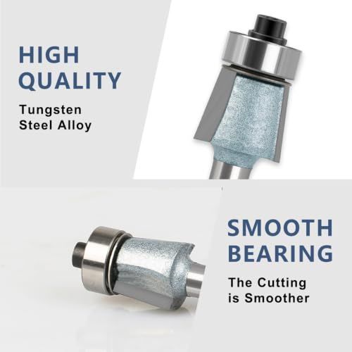 2Pcs Edges Banding Chamfer Router,1/4" Shank,19/32" Dia,1/2" Cut Depth 2-Blade Chamfer Router Bits,Forward & Reverse Carbide Woodworking Flush Trim Router Bit Set