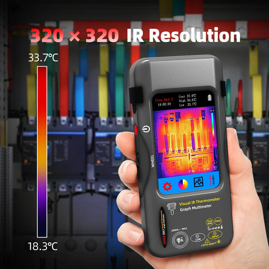 Thermal Imaging Camera Multimeter, 320x320 IR Resolution with 15 Thermal Palettes, 20000 Counts with 3.98" Touch LCD, Measures Cap, AC Clamp, Temp Diode for Electrical Home Inspection Electronic(Dark Gray)