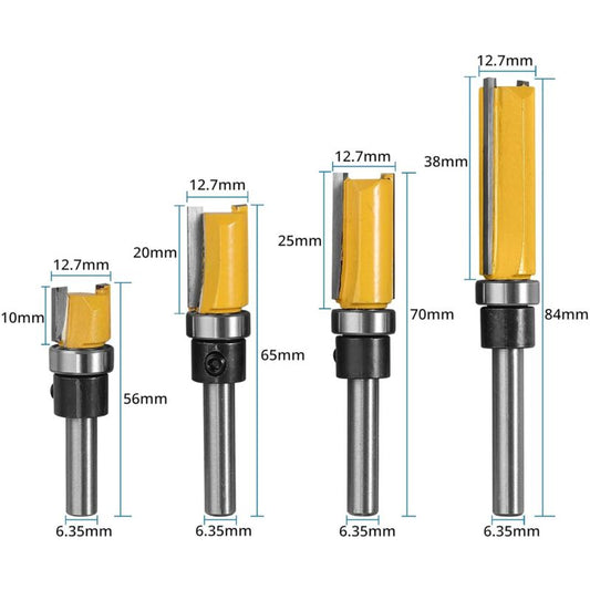 4 pcs 1/4" Wood ROuter Bit Copy Cutter (4 Sizes) High Quality Alloy Steel Blade 10Mm, 20Mm, 25Mm, 38Mm For Solid Wood,