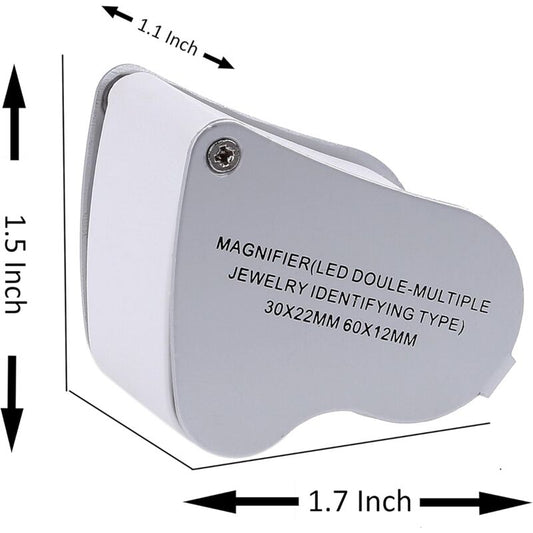 LED Illuminated Jeweler'S Loupe Dual Focus Magnifier, 60X, 12Mm And 30X