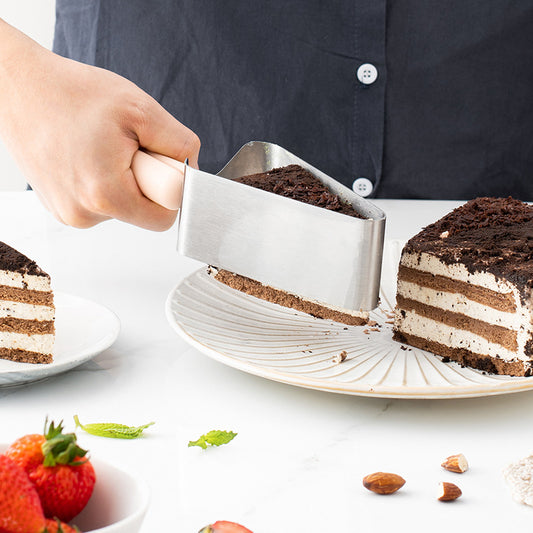 Stainless Steel Triangle Cake Divider Tongs with Wooden Handles for Even Cake Slices, Desserts, Pastries and Serving