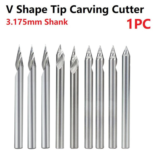 1PC V Shape Engraving Bit Carbide CNC Router Bit 20-60 Degrees Tipped Milling Cutter, 3.175mm Shank 0.1mm 0.2mm 0.3mm Tip 30Dx0.3 60Dx0.2