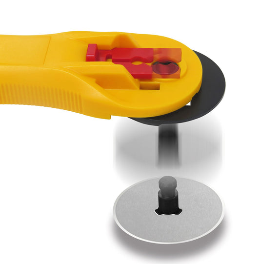 45mm Ergonomic Rotary Cutter - Rotary Fabric Cutter w/Blade Cover & Squeeze Trigger for Quilting, Sewing, Crafts, yellow