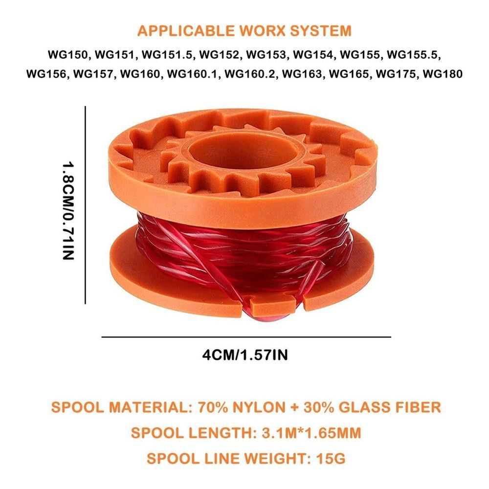 6 Pack Replacement Trimmer Line Spools for Worx WA0010 WG180 WG163 WG175, 10 Ft/0.065 Inch Trimmer String Refills, Tough, Won't Break