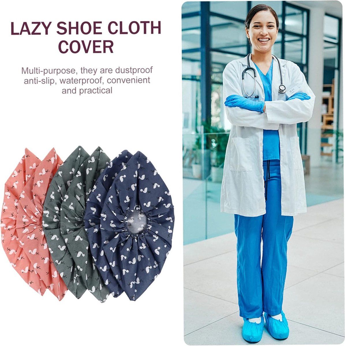 6 Pair Reusable Linen Overshoes, Thick Breathable Shoe Covers, 27 cm
