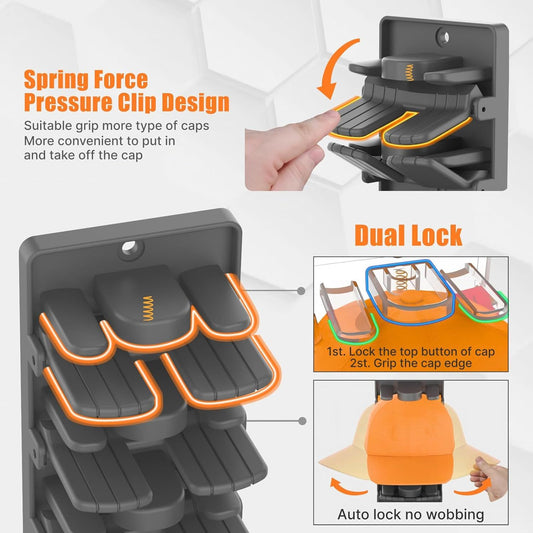 2 Piece Wall Mounted Cap Organizer Holds 20 Caps Matte Black