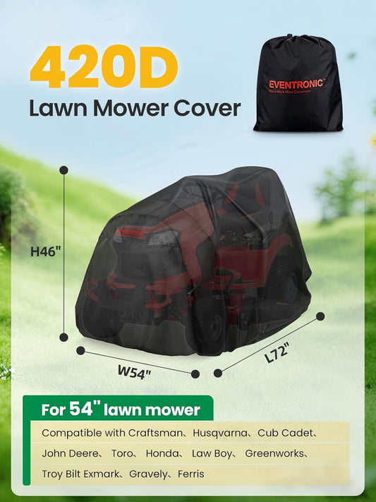 Riding Lawn Mower Cover, 54“ Riding Lawn Tractor Cover Waterproof Heavy Duty Durable (420D-polyester oxford)