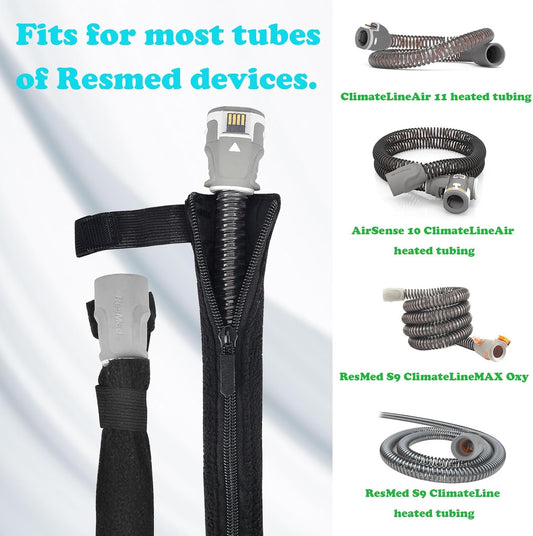 iGuerburn 6ft 4in CPAP Hose Cover for ResMed Airsense 11 & 10 ClimateLineAir Heated Tubing, Full-Length Zipper CPAP Tube Cover Sleeve Reduces Condensation & Noise, Cat Proof