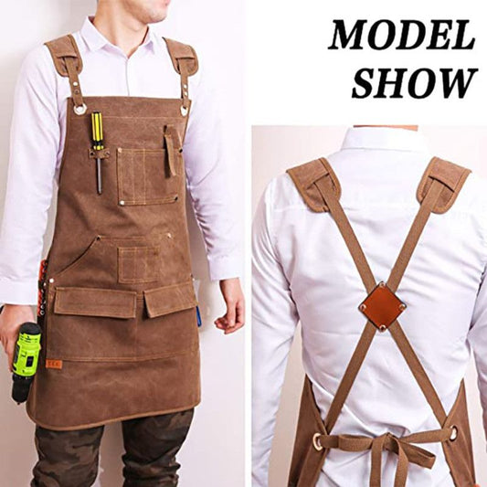 Thick Canvas Tool Apron With Multiple Pockets, Adjustable Work Apron for Woodworking, Gardening, and Auto Repair—Sky Blue