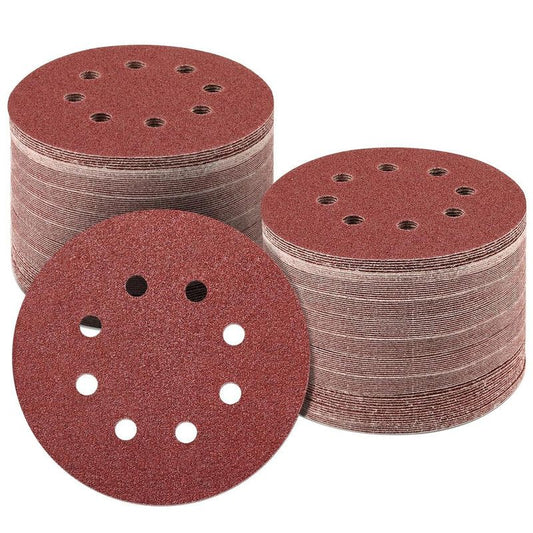 125mm 8 Hole Sanding Discs P80 Grit Hook and Loop Orbital Sander Sandpaper 100 Pack