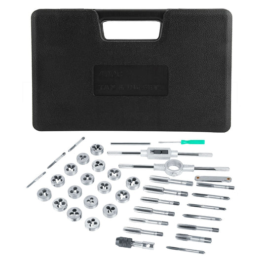 40Pcs M3-M12 Screw Nut Tap and Die Set with Wrenches and Thread Gauge Heavy Duty Hand Tools