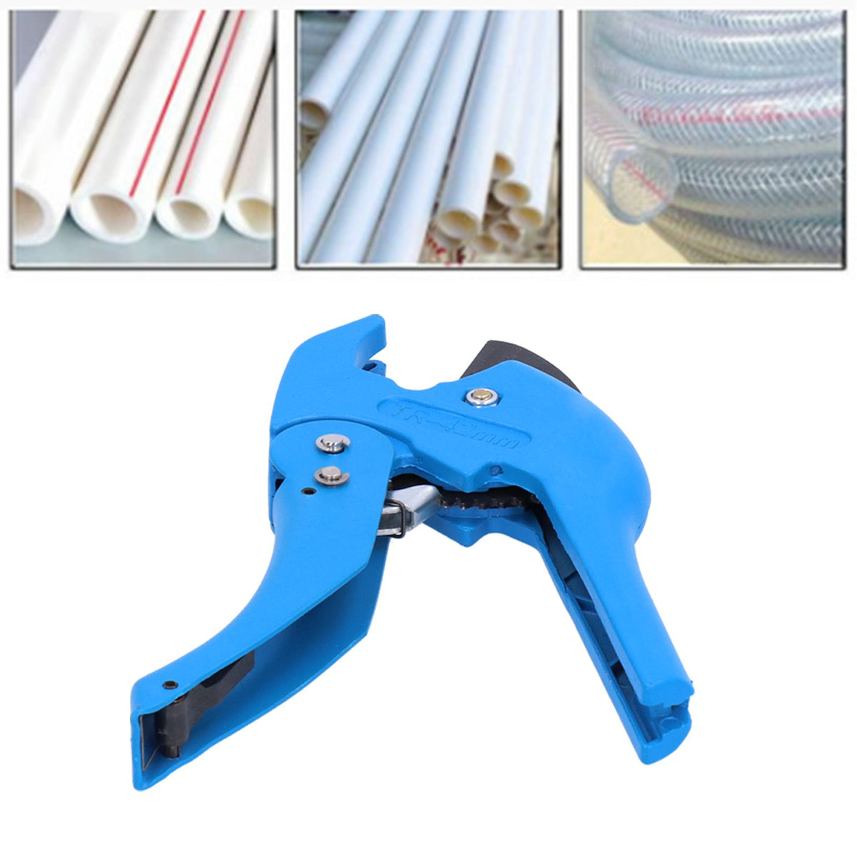 PVC Pipe Ratchet Cutter with Buckle Manual Tube Hose Cutting Device Plumbing Tool Blue