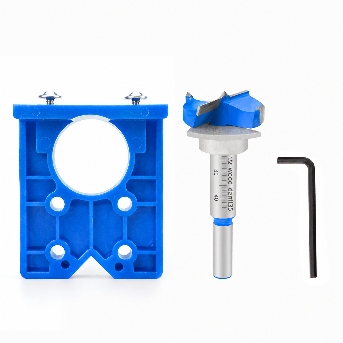 Hinge Hole Locator Kit with 35mm Forstner Bit and Hex Wrench for Cabinet Door Installation, Woodworking Drilling Guide for Hand Drills and Drill Presses (Red)