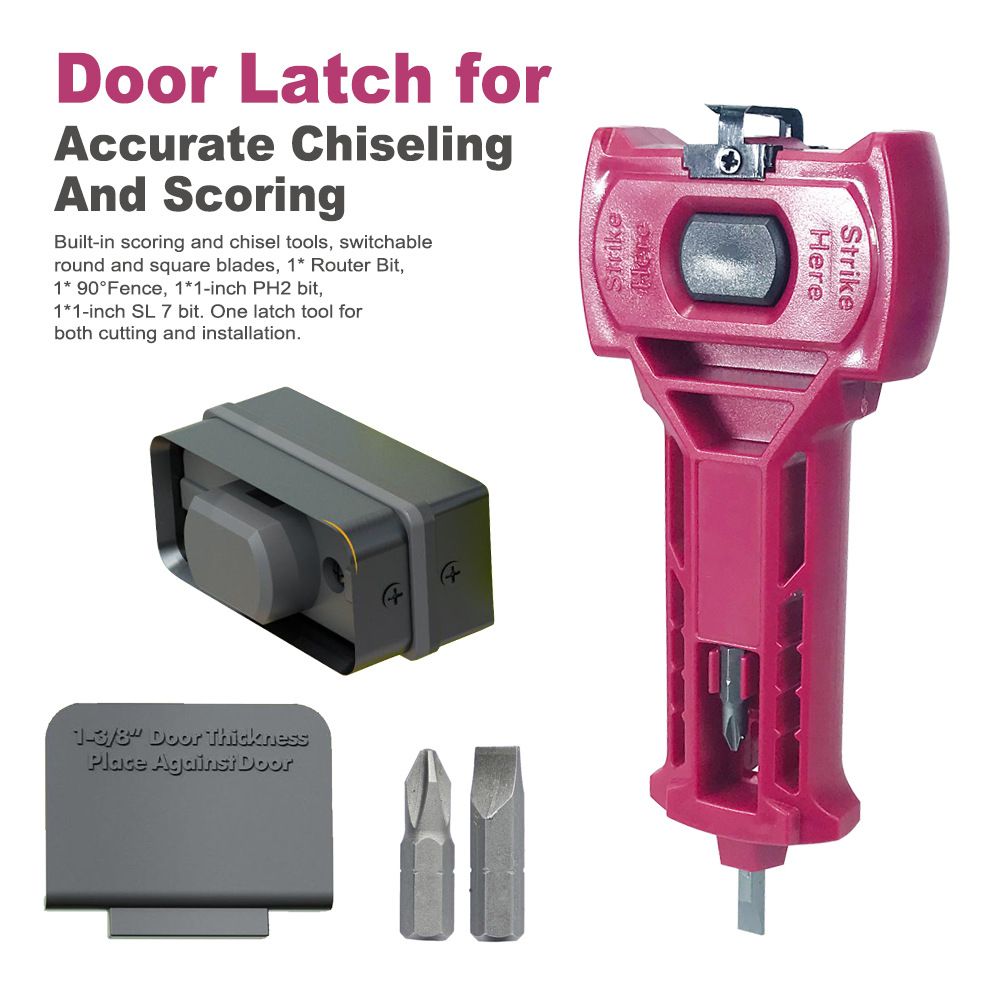 Multi-Function Door Lock Installation Chisel Tool with Interchangeable Scoring Blades, Wood Chisel, Screwdriver Bits and 90° Positioning Bracket for Precise Mortise Marking and Hardware Fitting (Green)