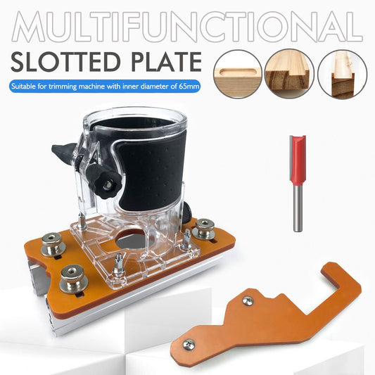 Multi-Function Router Slotting Jig with Adjustable Base for Woodworking Trimming, Grooving, and Hidden Fastener Installation on Boards and Panels (2nd Gen Slotting Plate + Transparent Cover)