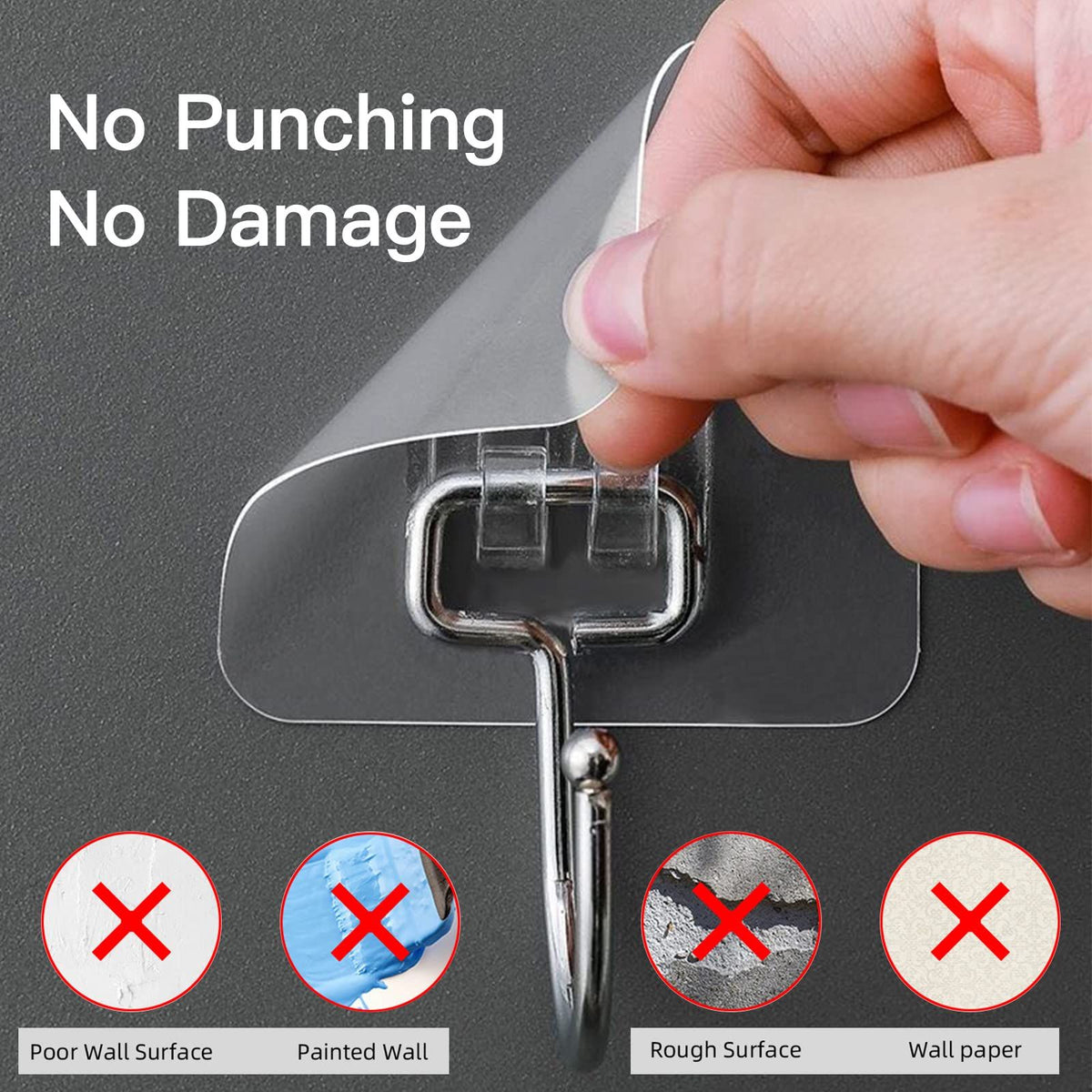 Wall Hangers without Nails Self-Adhesive Traceless Clear and Removable, Waterproof and Rustproof Multiple Uses for Bathroom