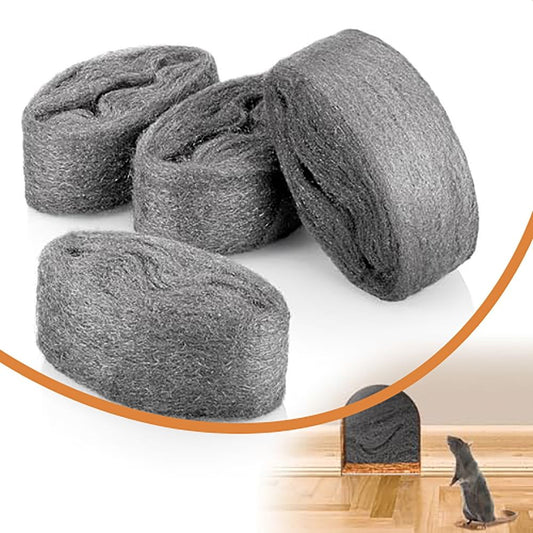 Steel Wool Roll, Rodent Proof Gap Blocker & Scrubber, 4PC Long Wire Wool for Home Garage, Seal Pipes & Wall Cracks