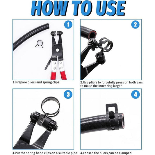 130Pcs 6-25mm Spring Band Hose Clamps with Swivel Hose Clamp Plier Assortment Kit,Constant Tension Hose Clamp Line