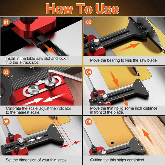 Thin Rip Table Saw Jig - 3 Pulleys Thin Rip Jig for Making Repetitive Narrow Strip Cuts, Table Saw Guide Fits