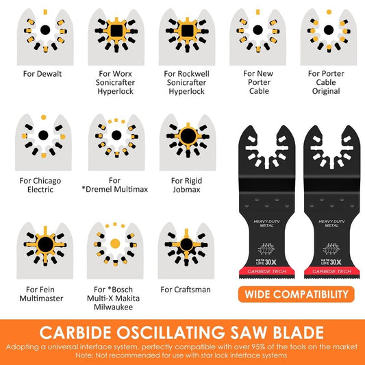 4Pcs Carbide Oscillating Saw Blades Set Universal Oscillating Multitool Blades Multipurpose Cutting Oscillating Tool Blades with 3 Spacer Adapters for Cutting Wood Metal Screws