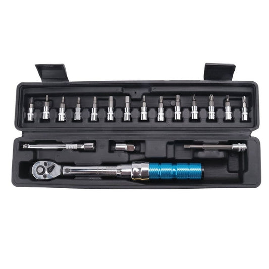 Torque Wrench for Bicycle and , 1/4 2-15Nm MINI Torque Accuracy Repair Tool with 3/8Inch Adapter,Extension,1 set Torque Wrench,Silver & Blue