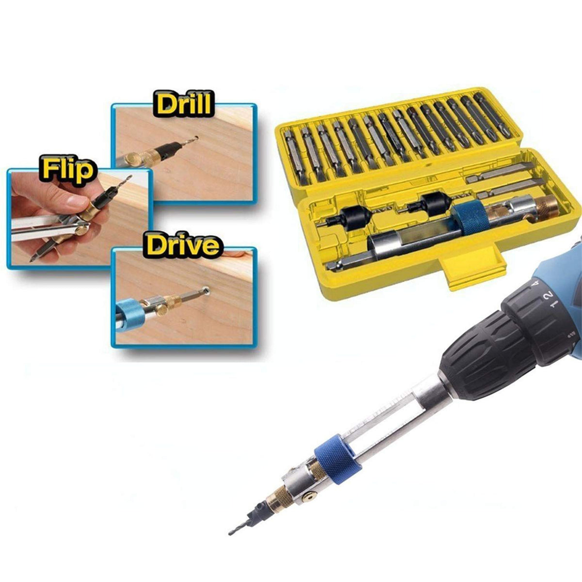 20Pcs/set Half Time Drill Driver Swivel Multi Screwdriver Bit Sets 16 Different Kinds Head with Countersink Bits Allen Wrench
