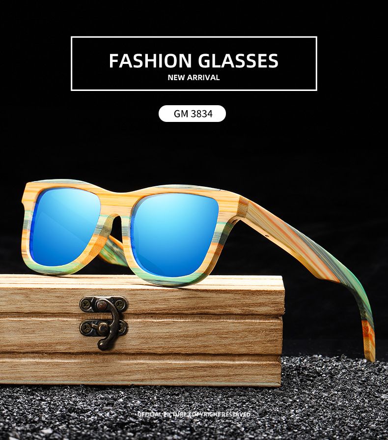 Men Women Polarized Sunglasses Round Fashionable Bamboo Frame Glasses UV400 ProtectionWood sunglasses Frame