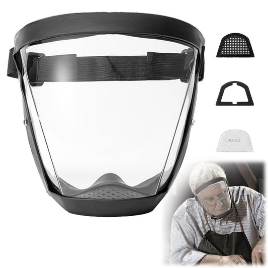 Protective Face Shield, Transparent Reusable Visor, Anti-Fog Plastic Shield, Lightweight Guard with Elastic Band and Filter, Universal Safety Cover for Daily Protection,Black