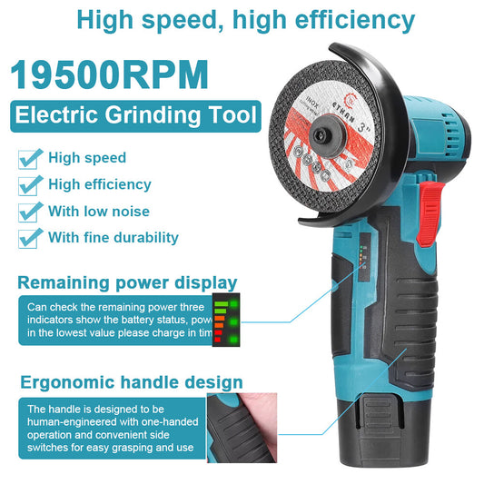800W Mini Cordless Brushless Angle Grinder Cutting Tool W/ 2x Battery & Charger