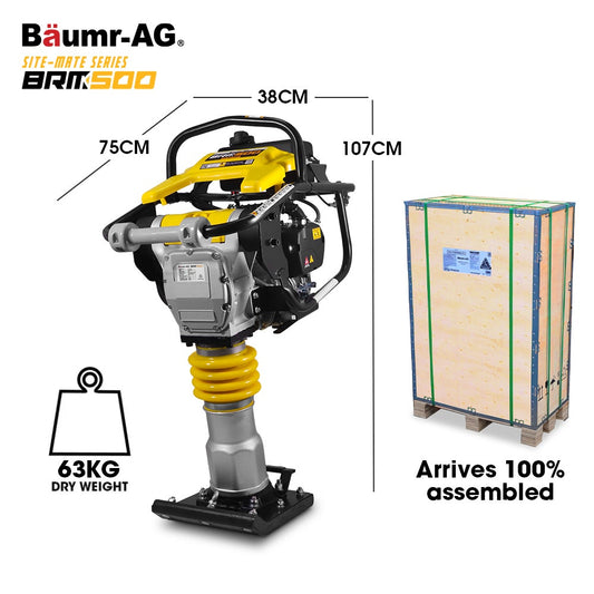 BAUMR-AG BRM-500 64KG Petrol Tamper Rammer Vibratory Plate Compactor, Lightweight, for Soil Sand Gravel Asphalt