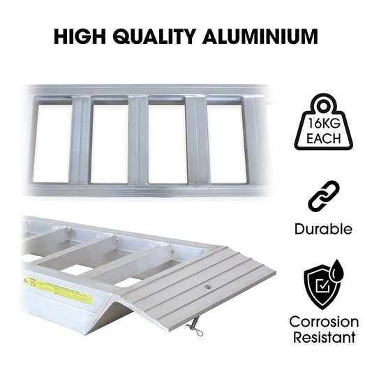 BULLET Pair of 2.3m Aluminium Loading Ramps, 4000kg Total Capacity, Heavy-Duty, Safety Pins, for Car, 4x4, Ride on Mower, ATV, Mini Excavator
