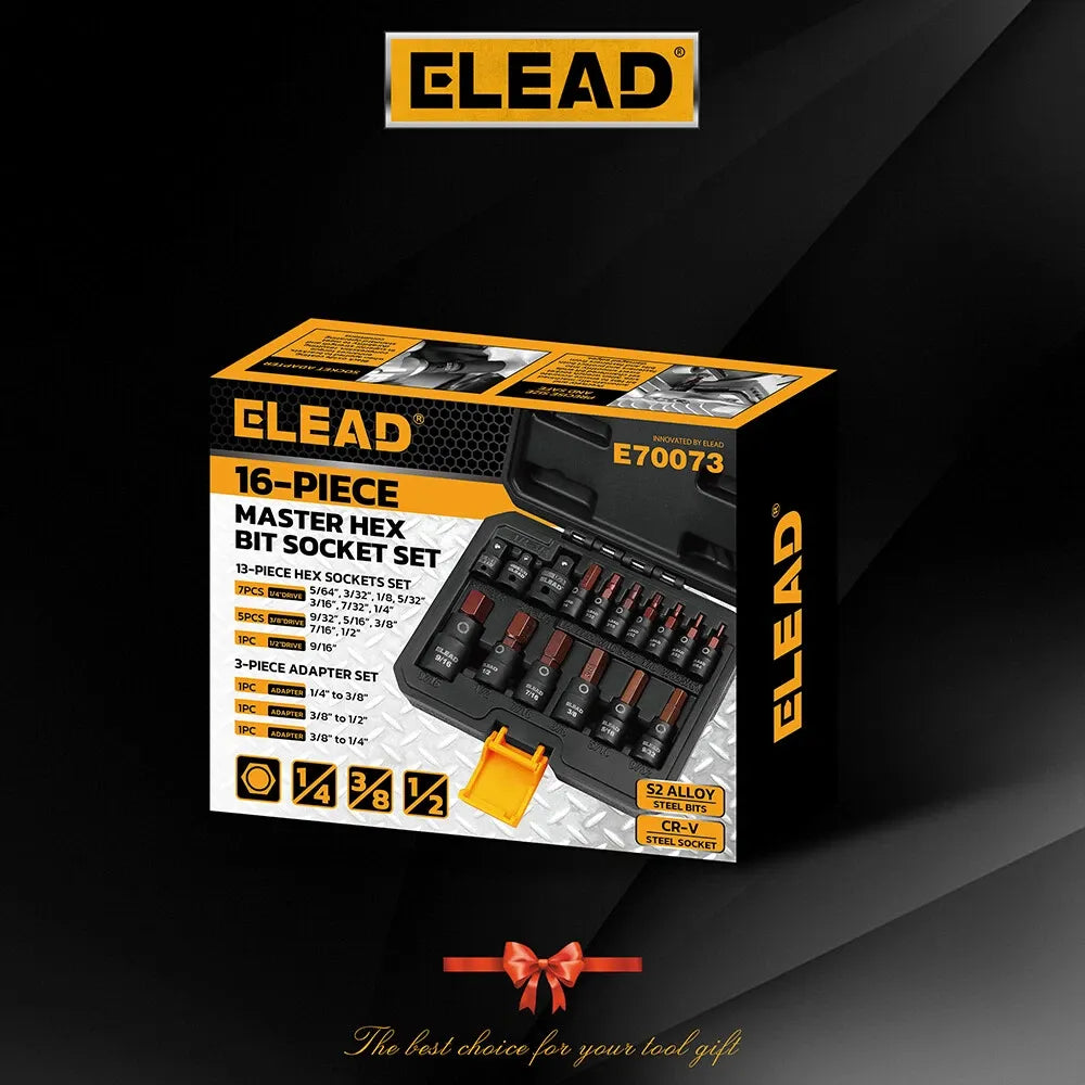 ELEAD 16-Piece Torx Bit Socket Set - Premium S2 Steel European Style T8-T60 with Socket Adapters