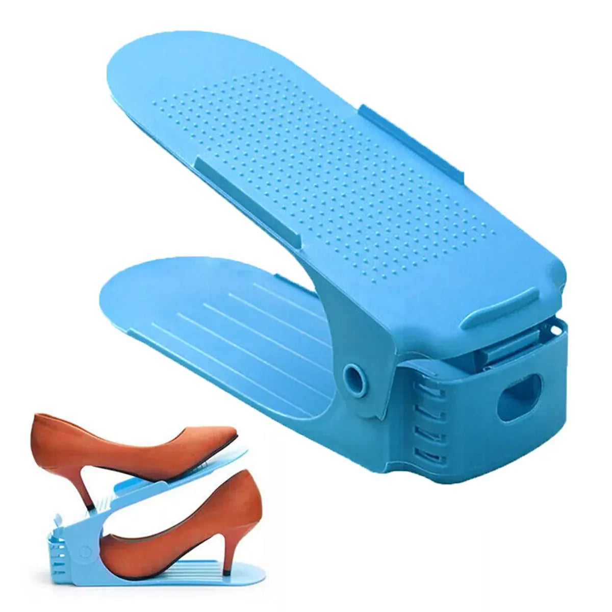 20X Shoe Rack Display Case Box Adjustable Slots Organizer Storage Holder - Blue