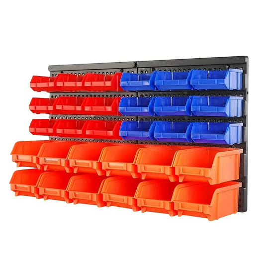30PCS Wall Mounted Tool Storage Rack Bin Organiser Box for Garage Workshop Use