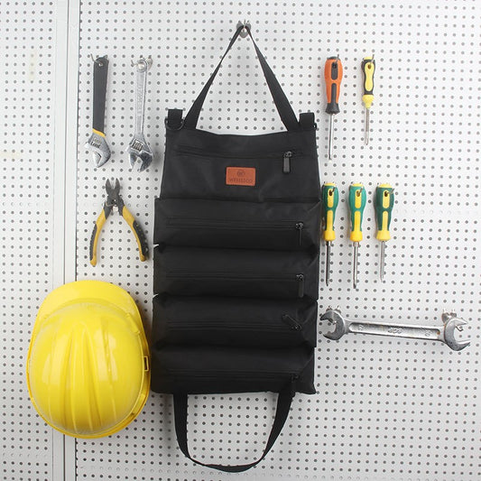 Heavy-Duty Canvas Tool Roll Up Bag & Organizer Tote - Multi-Pocket Wrench & Tool Pouch(Green)