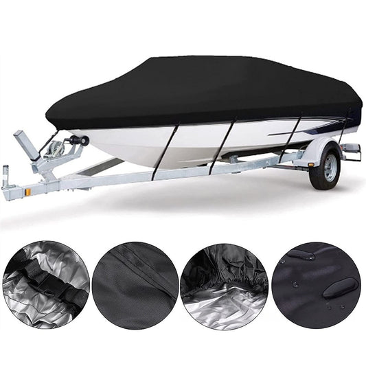 20-22ft Waterproof Boat Cover Trailerable V-Hull Runabout UV Resistant Marine Grade Storage Tarpaulin with Straps (Black, 700cm x 320cm)