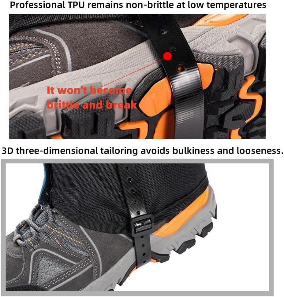Orange Breathable Nylon Waterproof Hiking Leg Gaiters and Snow Boot Gaiters (Fleece Lining) - Unisex Adjustable Sand & Mud Protection for Mountaineering & Desert Trekking, S Size