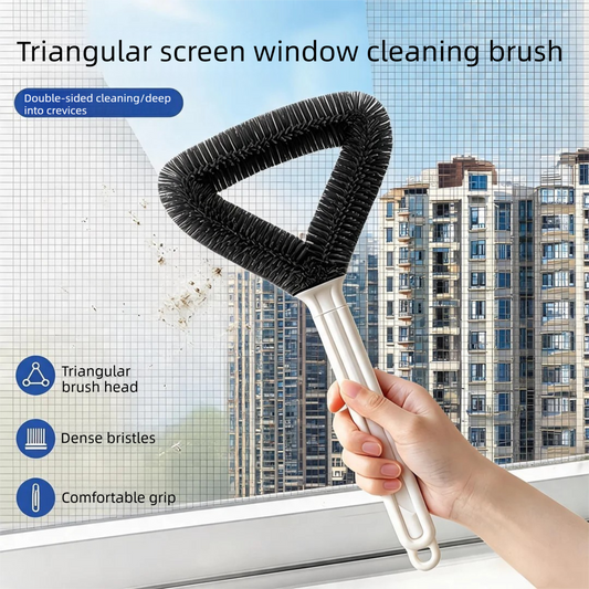Triangular Window Screen Cleaner Brush - 32cm Long Handle Durable Bristles for Window Tracks, Blinds, Screens and Tight Gaps