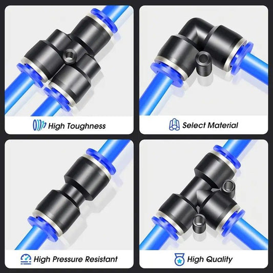 10M Pneumatic Air Hose Kit with 14pcs Quick Connect Push Fittings - Polyurethane PU Air Tubing (6mm OD x 4mm ID) and Straight Elbow Tee Y Splitter Connectors for Air Compressor Systems