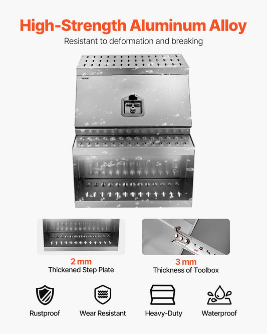 Semi-Truck Step Tool Box, 610 x 695 x 645 mm Heavy Duty Aluminum Toolbox Side Mount, Waterproof Side Storage Saddle Step Box with T-Handle Lock & Keys for Semi Trucks, Flatbed Trailers