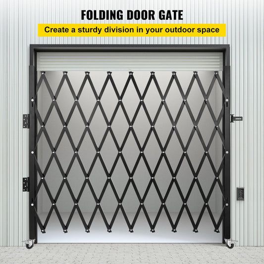 Single Folding Security Gate, 216 x 221 cm Folding Door Gate, Steel Accordion Security Gate, Flexible Expanding Security Gate, 360 degree Rolling Barricade Gate, Scissor Gate/Door with Padlock