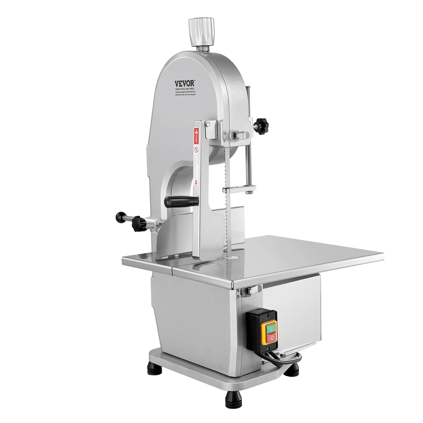 Commercial Electric Meat Bandsaw, 1800W Stainless Steel Countertop Bone Sawing Machine, 380 x 485 mm Workbench, 180 mm Max Cutting Thickness, Frozen Meat Cutter with 5 Blades for Rib Pork Beef