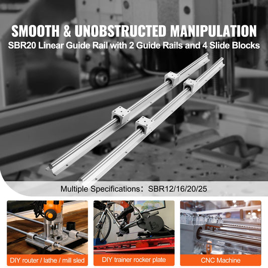 Linear Guide Rail Set, SBR20 800mm, 2 PCS 31.5 in/800 mm SBR20 Guide Rails and 4 PCS SBR20UU Slide Blocks, Linear Rails and Bearings Kit for Automated Machines DIY Project CNC Router Machines