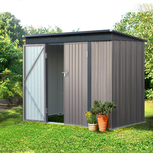 Giantz steel garden shed with double doors in a backyard
