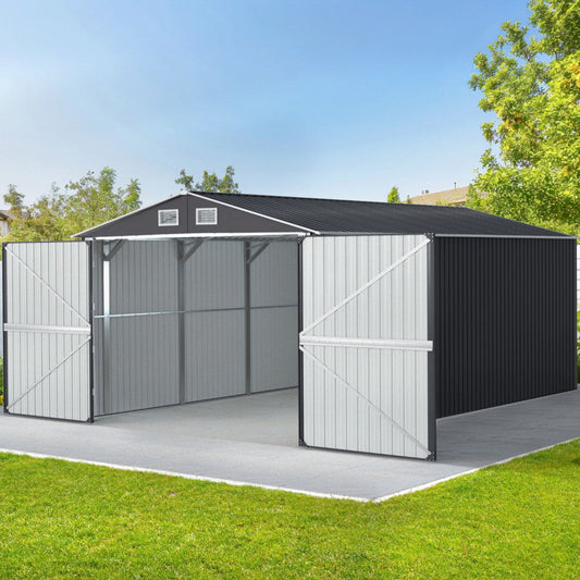 Large Giantz garden shed in a backyard