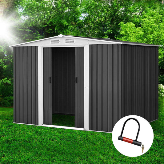 Steel garden shed with sliding door